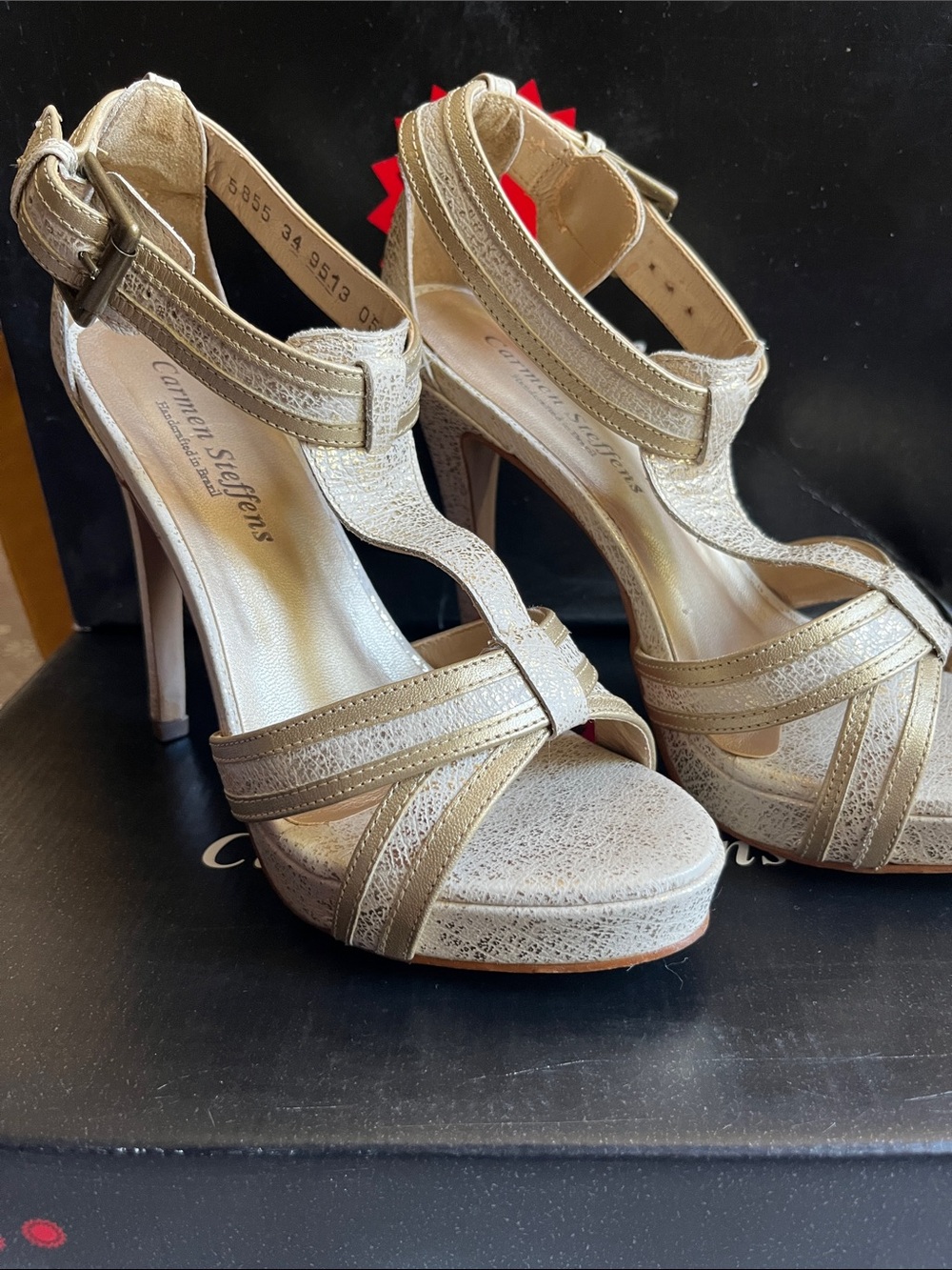 Carmen Steffens Leather Gold High-Heel Platform Sandals